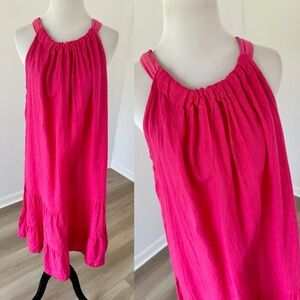 Bellambia Italian linen halter tiered Lagenlook pink dress Large L